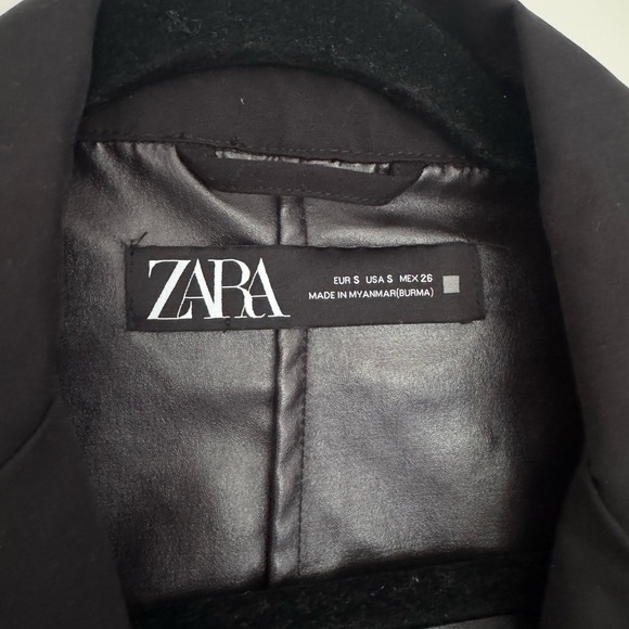Zara women’s black button trench jacket coat size small 4 6 - Picture 3 of 4